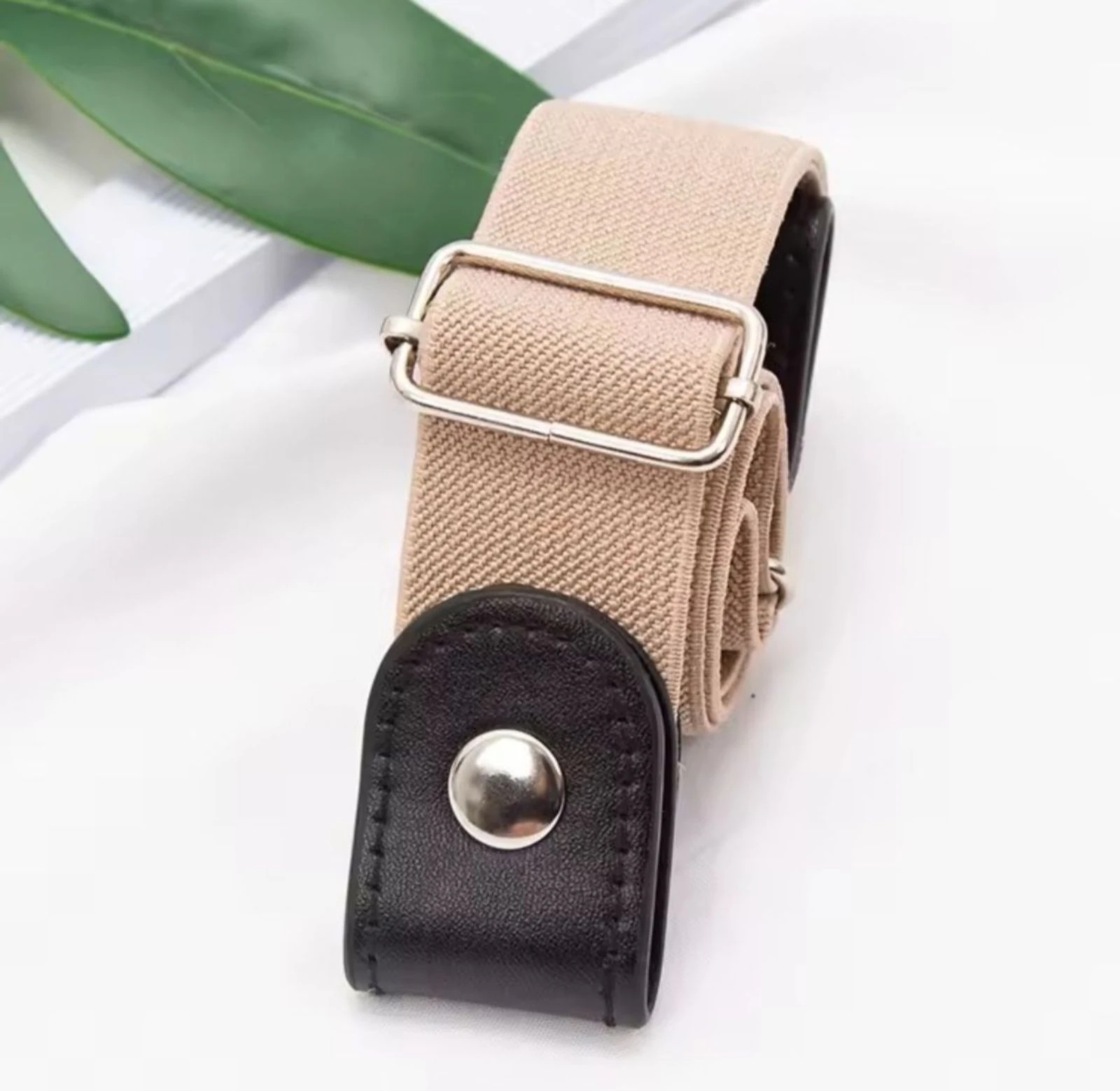 Ceinture unisexe beige sans boucle élastique réglable dégagement rapide Neuf dans son emballage